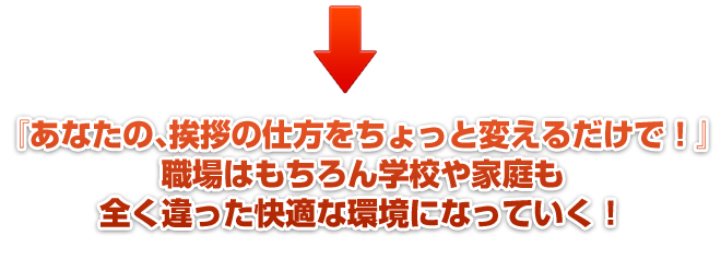 あなたの、挨拶の仕方をちょっと変えるだけで！』職場はもちろん学校や家庭も全く違った快適な環境になっていく！